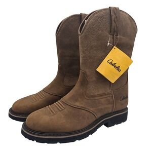 Cabela's Mens Pinedale Brown Leather Western Round Toe Work Boots Size 10 NWT